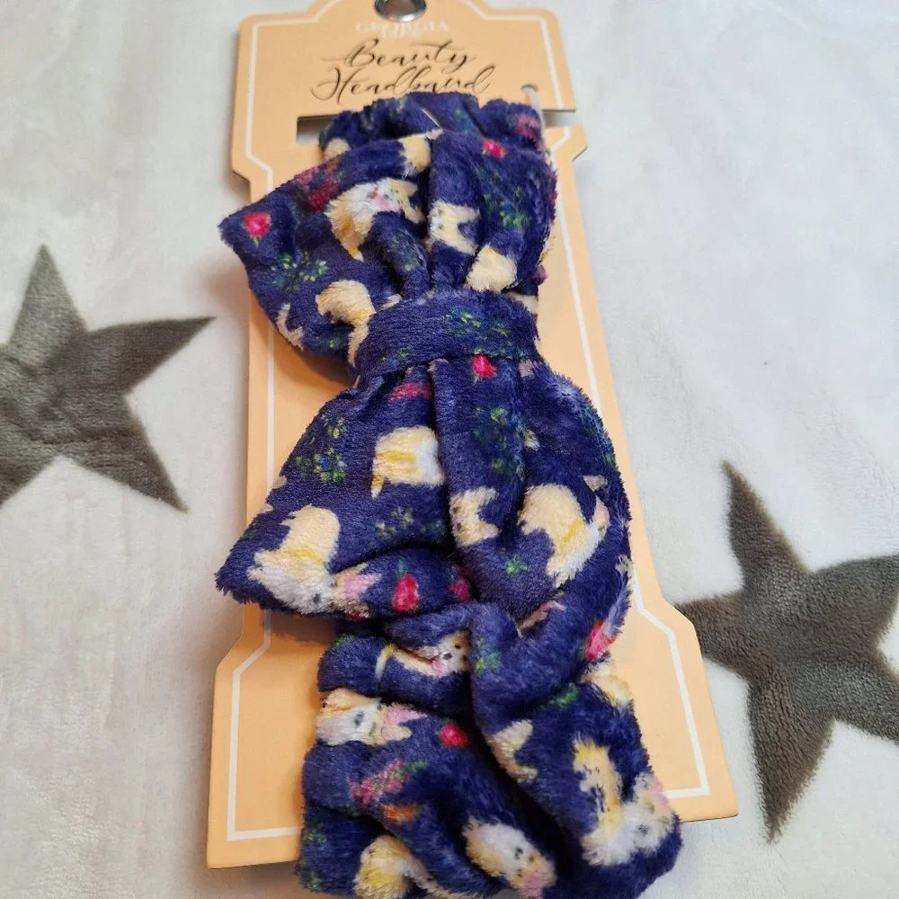 Spa Beauty Makeup Headband Purple Plush‎ With Bow And Dogs Georgia Lane New